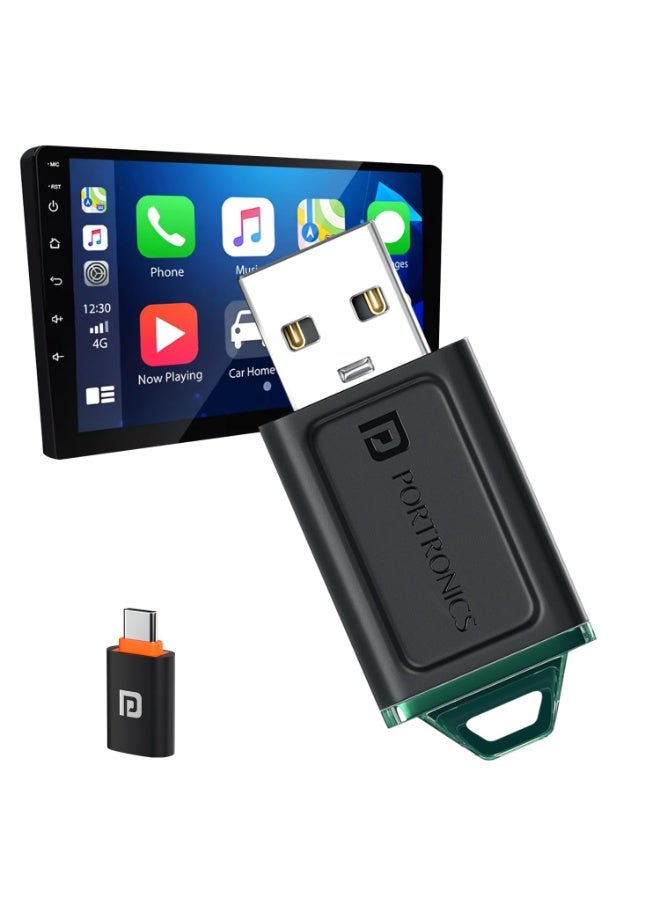 بورترونيكس Portronics Tune Lite, Mini 2-in-1 Wireless CarPlay/Android Auto Receiver, Converts Wired to Wireless, Plug & Play, Only for Cars with OEM Installed Wired Android Auto/CarPlay, Android 12+ & iOS 15+ - Image 1